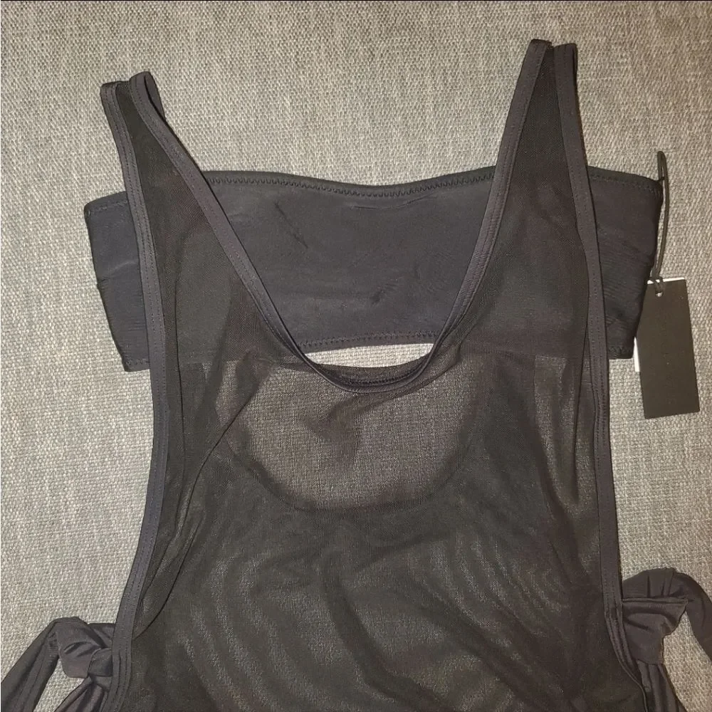 KENDALL & KYLIE SIDE TIE BLACK TWO LAYER MESH ONE PIECE Swimsuit Size Xlarge